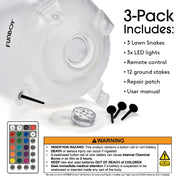 Halloween lawn snakes
Inflatable Halloween decor
Inflatable lawn snakes
Inflatable black and white worms
3-pack includes: 3 Lawn snakes, 3x LED lights, remote control, 12 ground stakes, repair patch, user manual